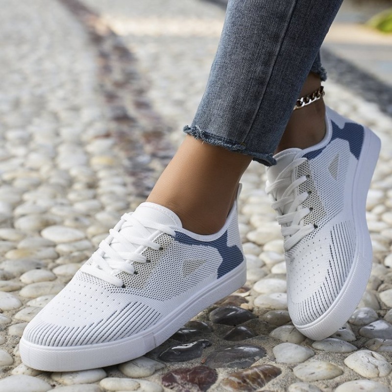 Women Shoes Tennis - 여성 캐주얼 스니커즈 우븐룩 레이스업 플랫