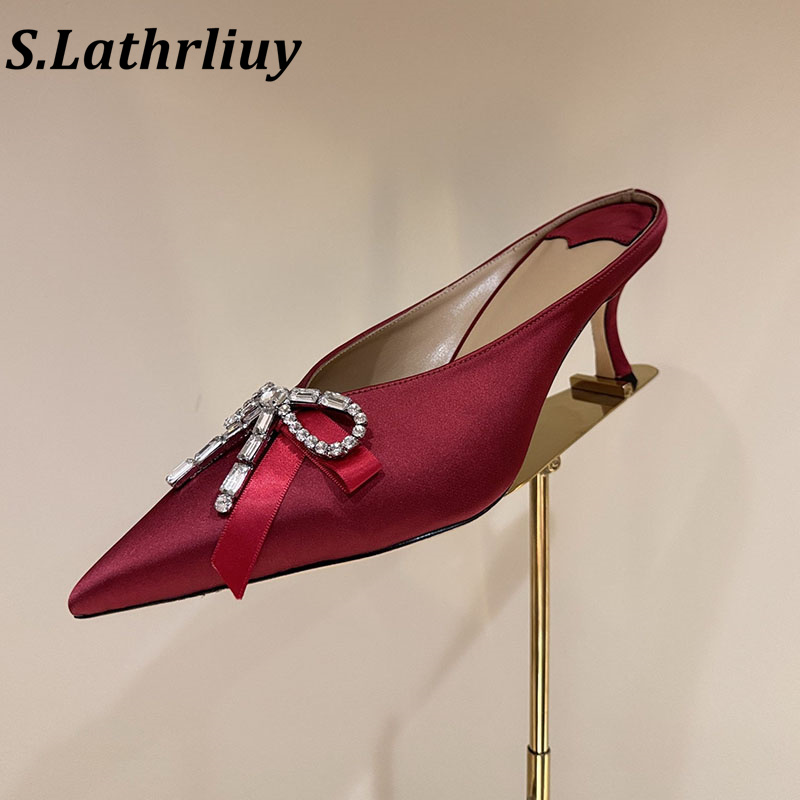 Women Shoes Size 7 - 슬리퍼 하이힐 반짝이는 크리스탈 장식 새틴