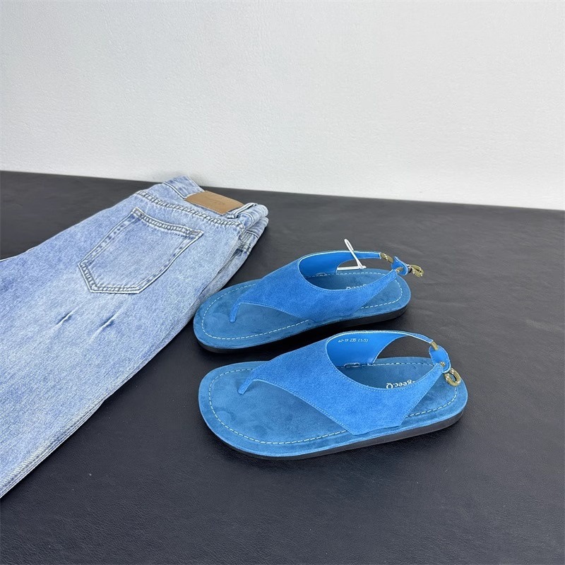 Thong Flat Sandal - 한국 미니멀리스트 스웨이드 슬링백 thong 샌들