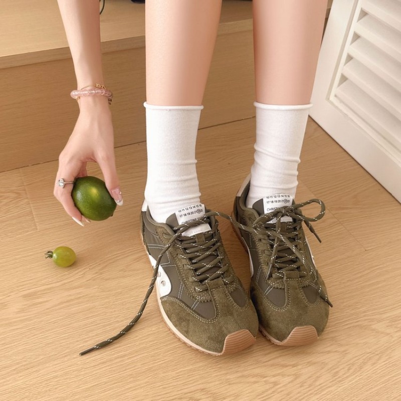 Women Shoes Running - 레트로 컬러 블록 스니커즈 여성용 부드러운