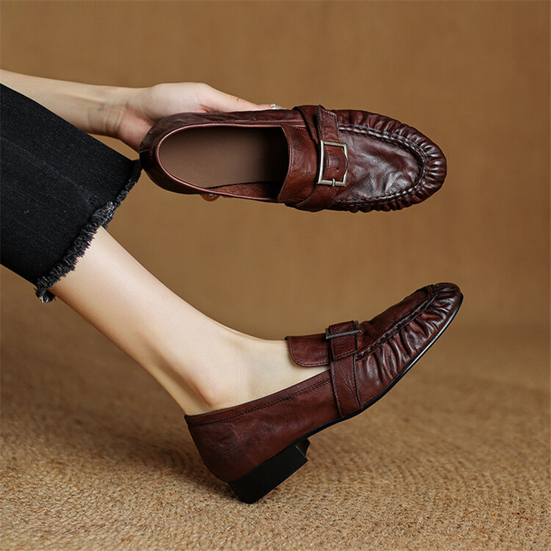 Women Shoes Loafers - 여성용 정품 가죽 펌프스, 여성용 주름진
