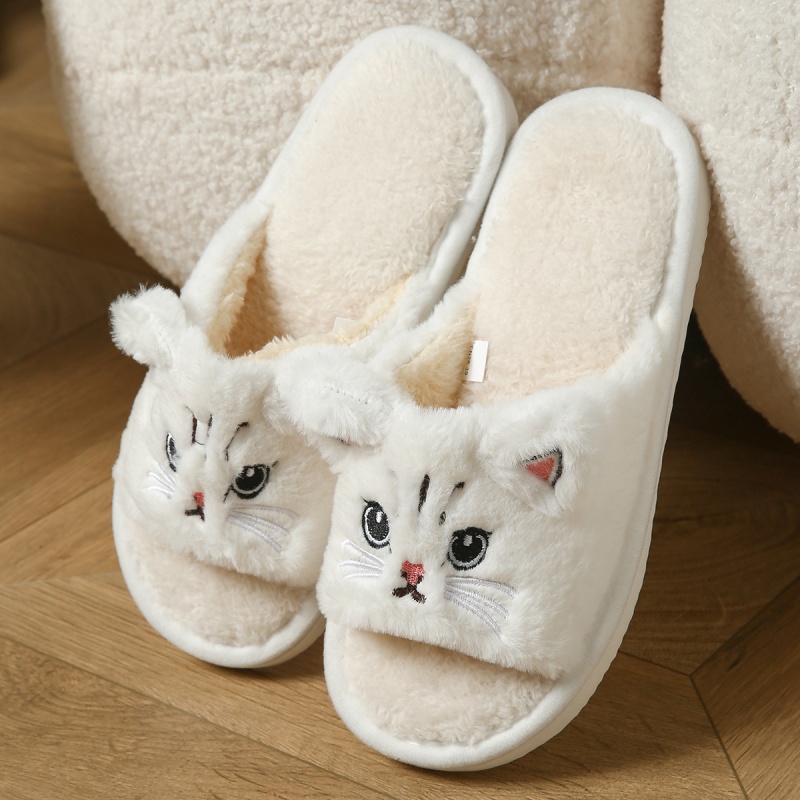 Thong Flat Sandal - 귀여운 고양이 디자인 플러시 플립플랍, 여성용