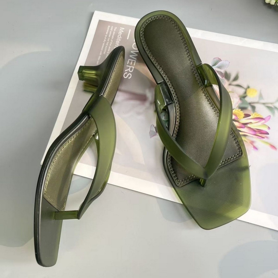 Thong Flat Sandal - 한국 무광택 올리브 그린 PVC thong
