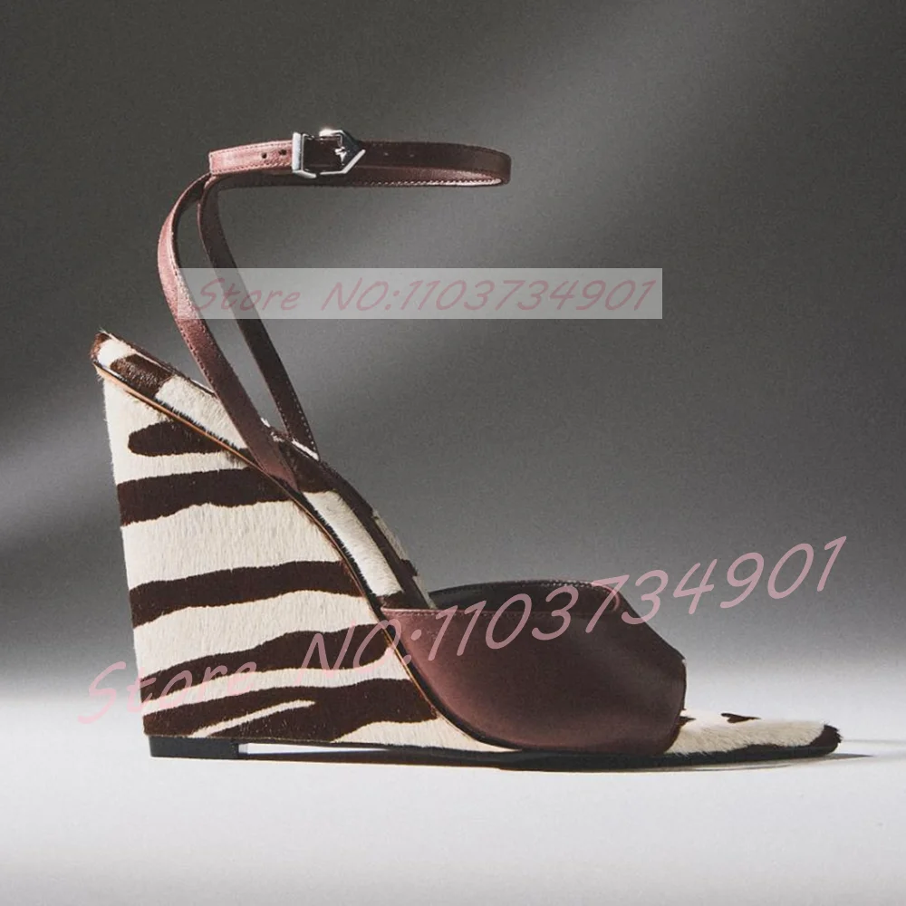 Clear Strap Heel - 얼룩말 무늬 말털 웨지 샌들 여성