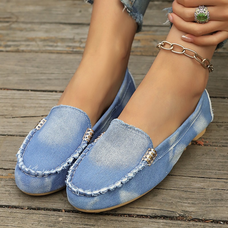 Women Shoes Loafers - 패션 라이트 블루 데님 모카신 슬립온