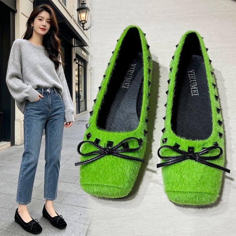 Women Shoes Loafers - 프렌치 스타일의 사각코 플랫 슈즈, 여성용