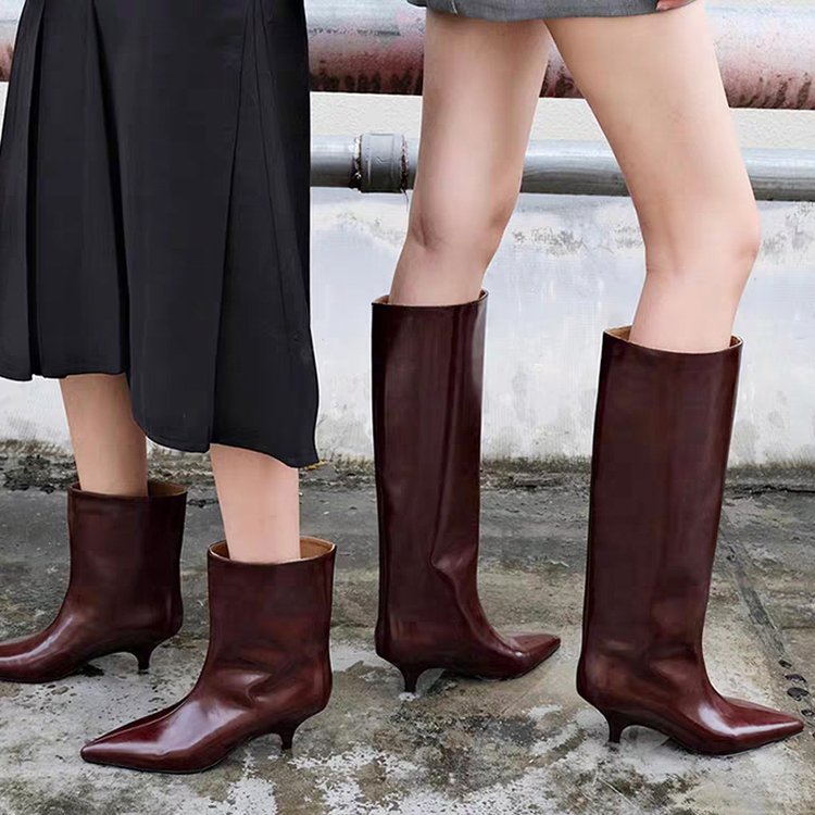 Women'S Shoes Burgundy - 여성용 첼시 에나멜 가죽 하이 부츠