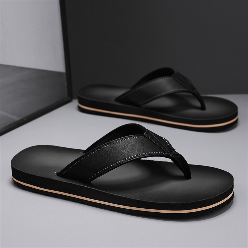 Thong Flat Sandal - 남성용 빈티지 워싱 인조 가죽 플립플랍,