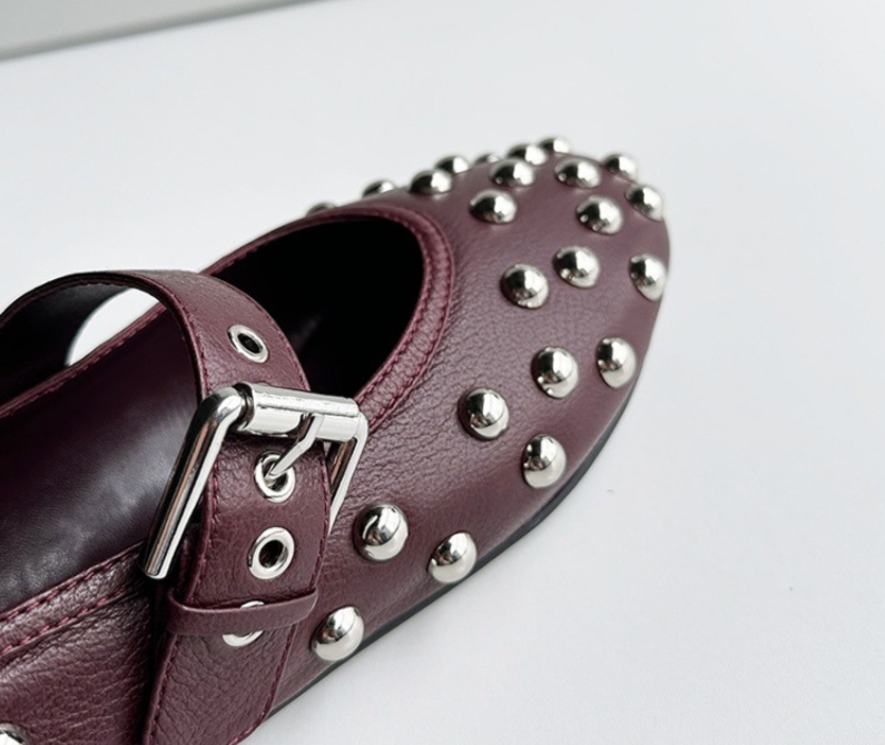 Dave&di 여름 미니멀리스트 양가죽 리벳 버클 발레 - Women'S Shoes Burgundy 리뷰 및 가격