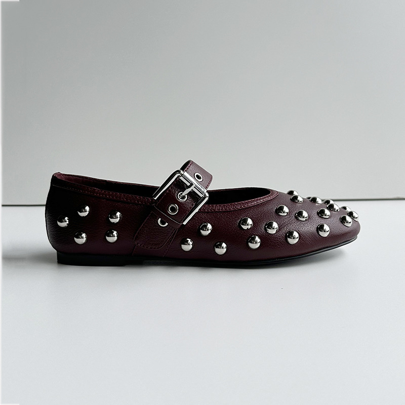 Dave&di 여름 미니멀리스트 양가죽 리벳 버클 발레 - Women'S Shoes Burgundy 리뷰 및 가격