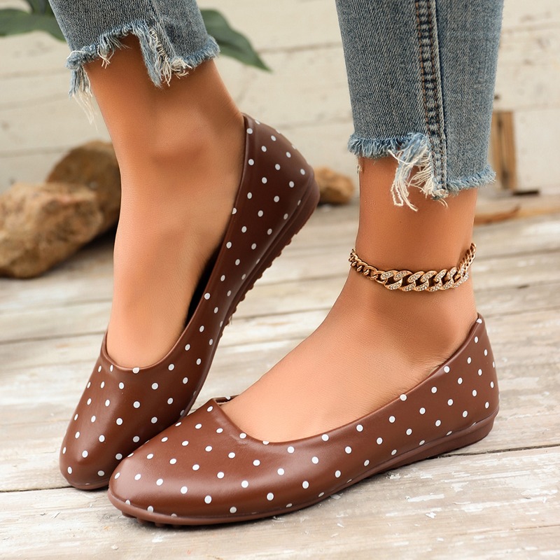 여성용 흰색 물방울 무늬 플랫 슈즈, 라운드 토, 1. - Women Shoes Loafers 리뷰 및 가격