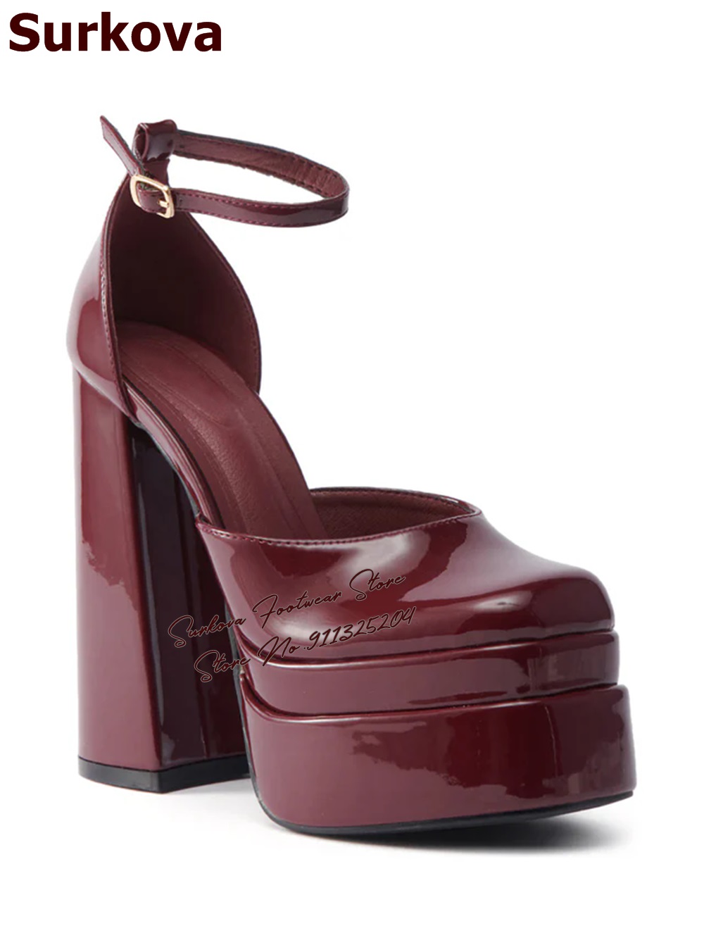 Surkova 부르고뉴 특허 가죽 Chunky Heel - Women'S Shoes Burgundy 리뷰 및 가격