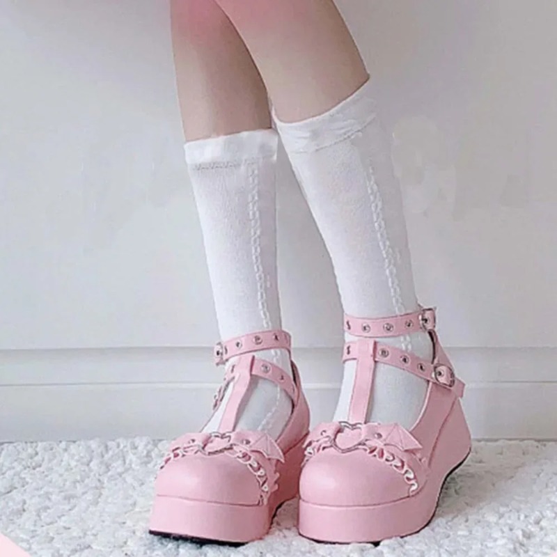 새로운 스위트 하트 버클 웨지 메리 제인 여성 핑크 티 - Women'S Shoes Everyday 리뷰 및 가격