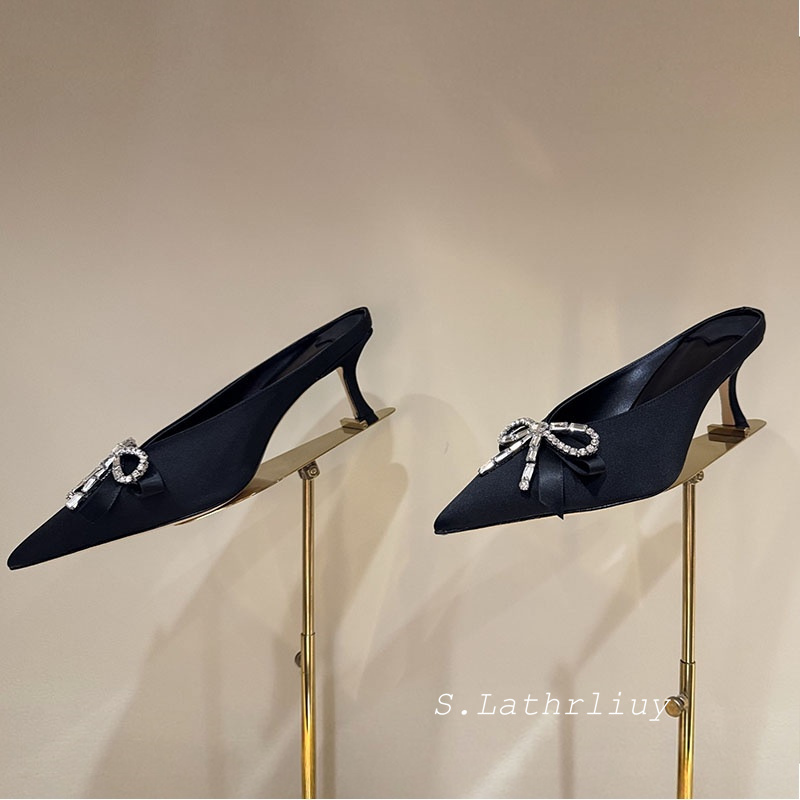 슬리퍼 하이힐 반짝이는 크리스탈 장식 새틴 솔리드 컬러 - Women Shoes Size 7 리뷰 및 가격