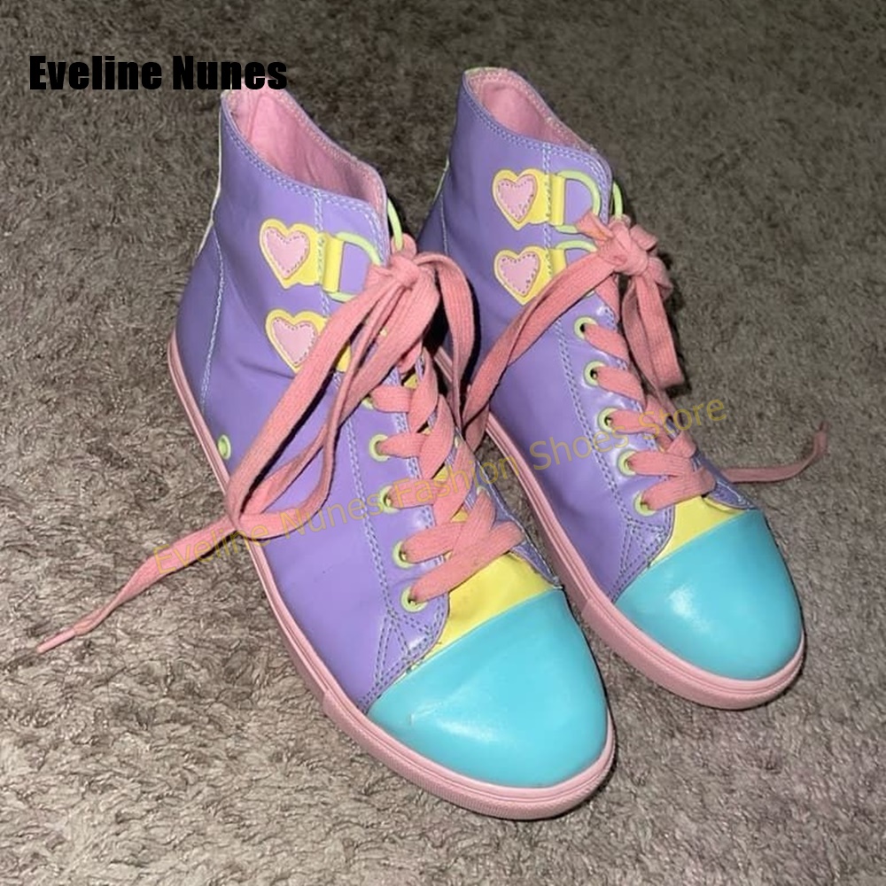 Y2K 걸 스윗 하이탑 스니커즈 컬러 블록 하트 아플리 - Women'S Shoes Casual Sneakers 리뷰 및 가격