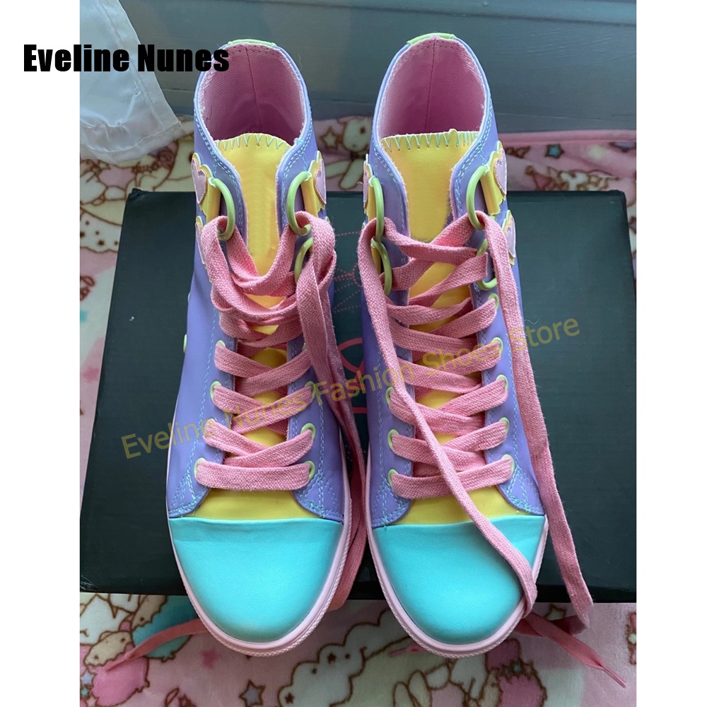 Y2K 걸 스윗 하이탑 스니커즈 컬러 블록 하트 아플리 - Women'S Shoes Casual Sneakers 리뷰 및 가격
