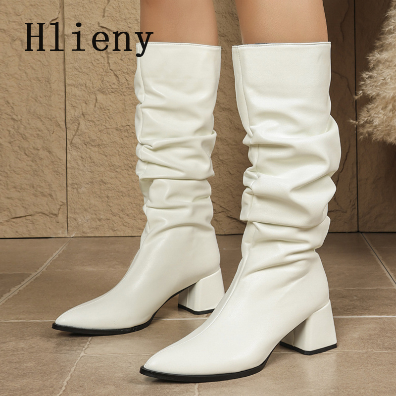 Hlieny 패션 플리츠 가죽 미디엄 카프 부츠 여성용 - Women'S Shoes In Size 12 리뷰 및 가격