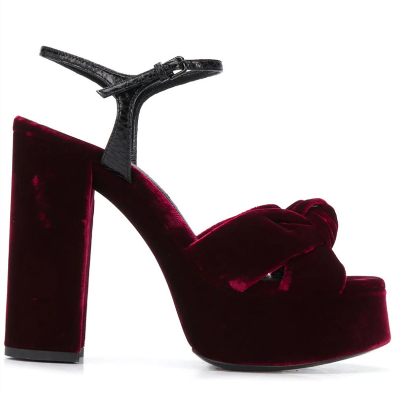 버건디 벨벳 매듭형 오픈토 플랫폼 샌들 14cm 청키  - Women'S Shoes Burgundy 리뷰 및 가격