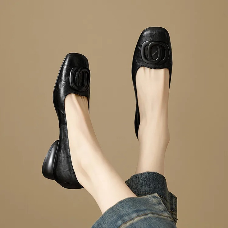 프랑스 스타일 여성 펌프스 가죽 신발 여성용 스퀘어 토 - Women Shoes Loafers 리뷰 및 가격