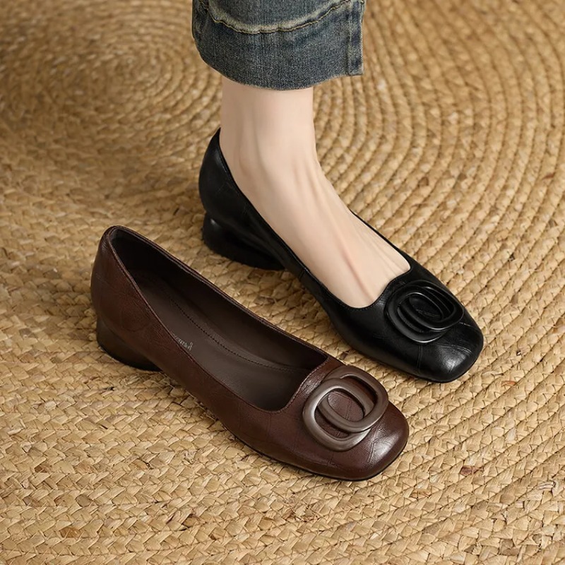 프랑스 스타일 여성 펌프스 가죽 신발 여성용 스퀘어 토 - Women Shoes Loafers 리뷰 및 가격
