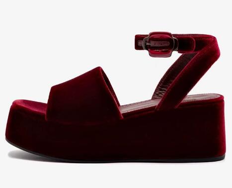 버건디 벨벳 라운드 오픈토 두꺼운 굽 발목 스트랩 웨지 - Women'S Shoes Burgundy 리뷰 및 가격