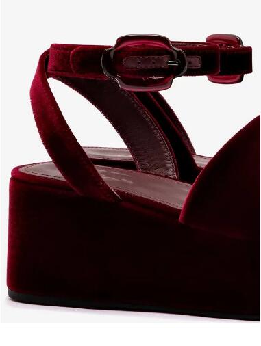 버건디 벨벳 라운드 오픈토 두꺼운 굽 발목 스트랩 웨지 - Women'S Shoes Burgundy 리뷰 및 가격