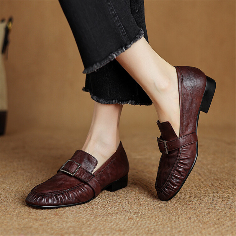 여성용 정품 가죽 펌프스, 여성용 주름진 라운드 토 슈 - Women Shoes Loafers 리뷰 및 가격