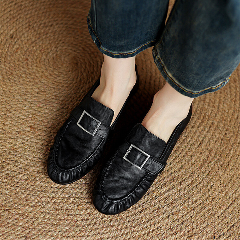 여성용 정품 가죽 펌프스, 여성용 주름진 라운드 토 슈 - Women Shoes Loafers 리뷰 및 가격
