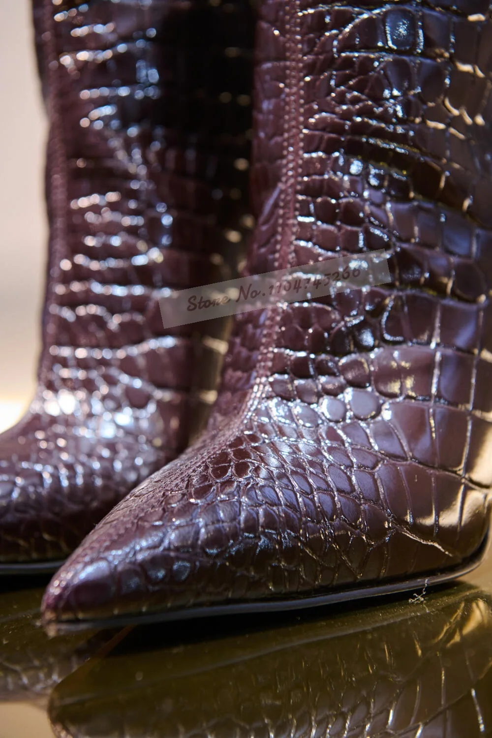 부르고뉴 악어 얇은 하이힐 무릎 부츠 와인 레드 매트  - Women'S Shoes Burgundy 리뷰 및 가격