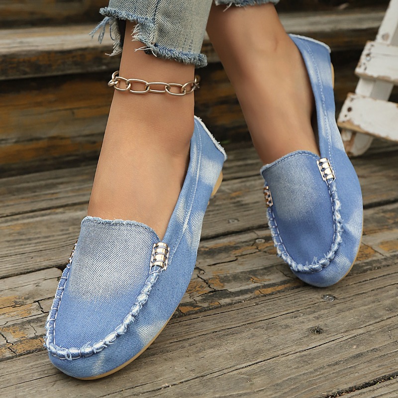 패션 라이트 블루 데님 모카신 슬립온 플랫 로퍼 메탈  - Women Shoes Loafers 리뷰 및 가격