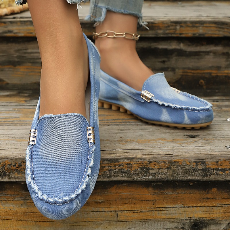 패션 라이트 블루 데님 모카신 슬립온 플랫 로퍼 메탈  - Women Shoes Loafers 리뷰 및 가격