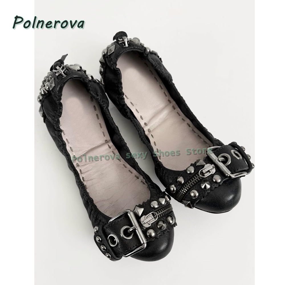 리벳 벨트 버클 메리 제인 슈즈 포인티드 토 플랫 얕은 - Women Shoes Loafers 리뷰 및 가격