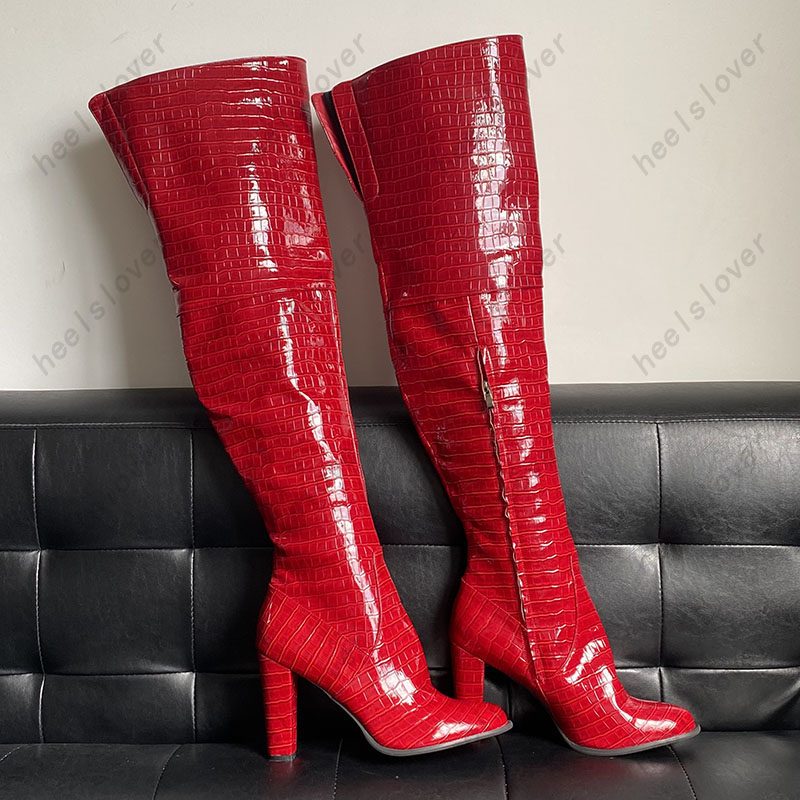 여성 수제 겨울 허벅지 부츠 스톤 패턴 청키 힐 라운드 - Women'S Shoes Burgundy 리뷰 및 가격