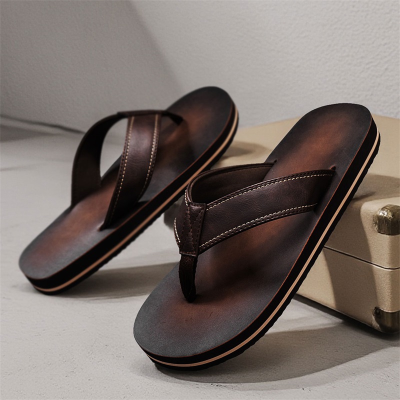 남성용 빈티지 워싱 인조 가죽 플립플랍, 스티치 스트랩 - Thong Flat Sandal 리뷰 및 가격