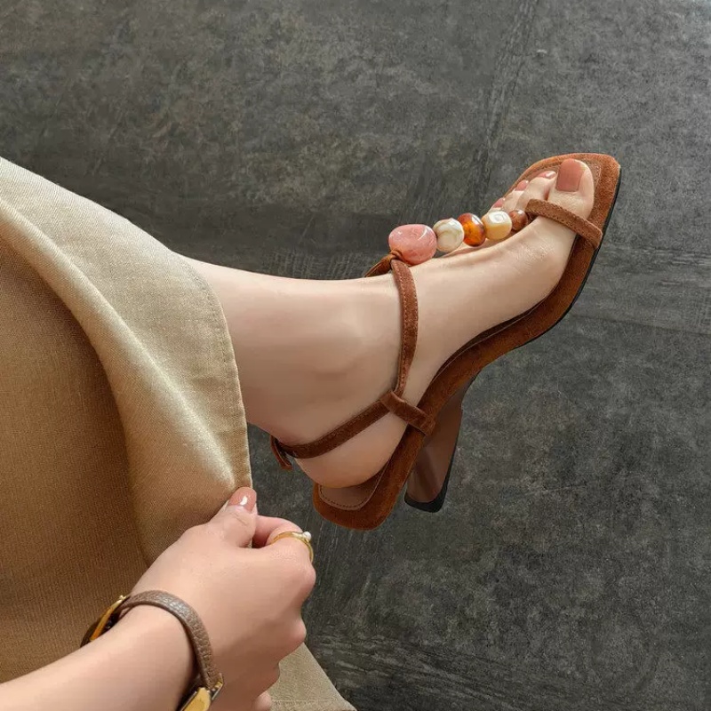여성용 블랙 스웨이드 컬러풀 비즈 장식 끈 샌들 플랫  - Thong Flat Sandal 리뷰 및 가격