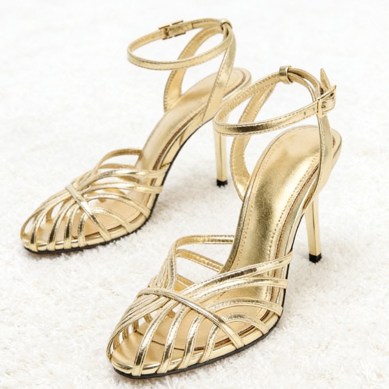 섹시한 골드 속이 비치는 슬림 밴드 하이힐 샌들 여성  - Metallic Heel Sandal 리뷰 및 가격