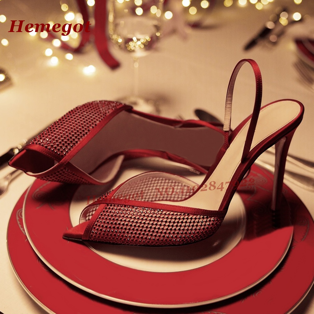 여성용 버건디 새틴 메쉬 슬링백 힐 포인티드 토 피프  - Women'S Shoes Burgundy 리뷰 및 가격